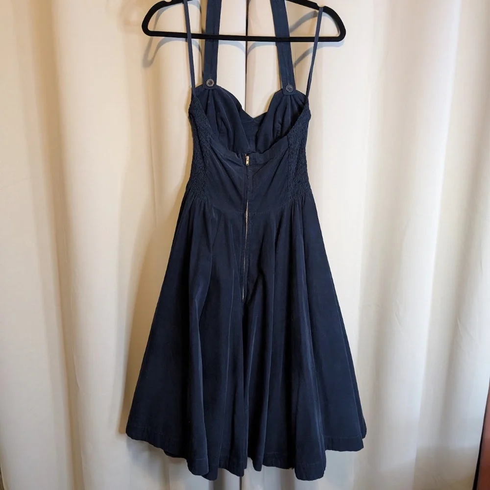Anthropologie Girls from Savoy Blue Corduroy Halter Dress Semi-Formal - Picture 2 of 4